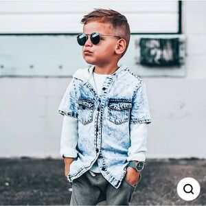 Lennox James Kids Acid Wash Denim Button-Down Shirt with Hood - Light Blue